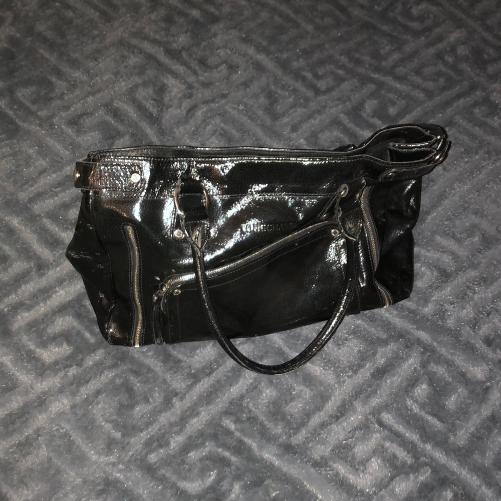 Longchamp black patent leather purse
